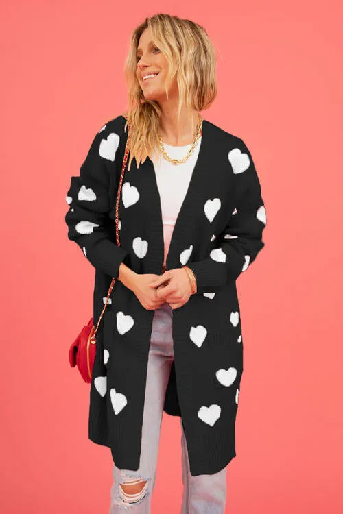 TEEK - Heart Open Front Cardigan with Pockets