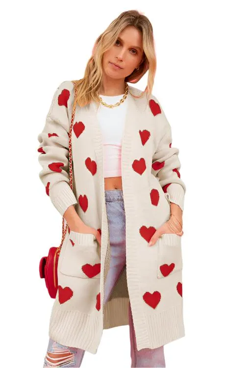 TEEK - Heart Open Front Cardigan with Pockets