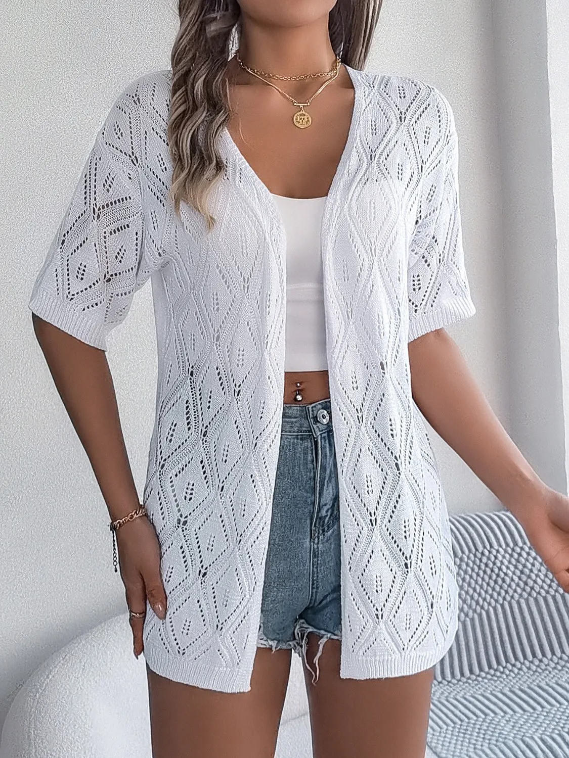 TEEK - Lace Open Front Half Sleeve Cardigan