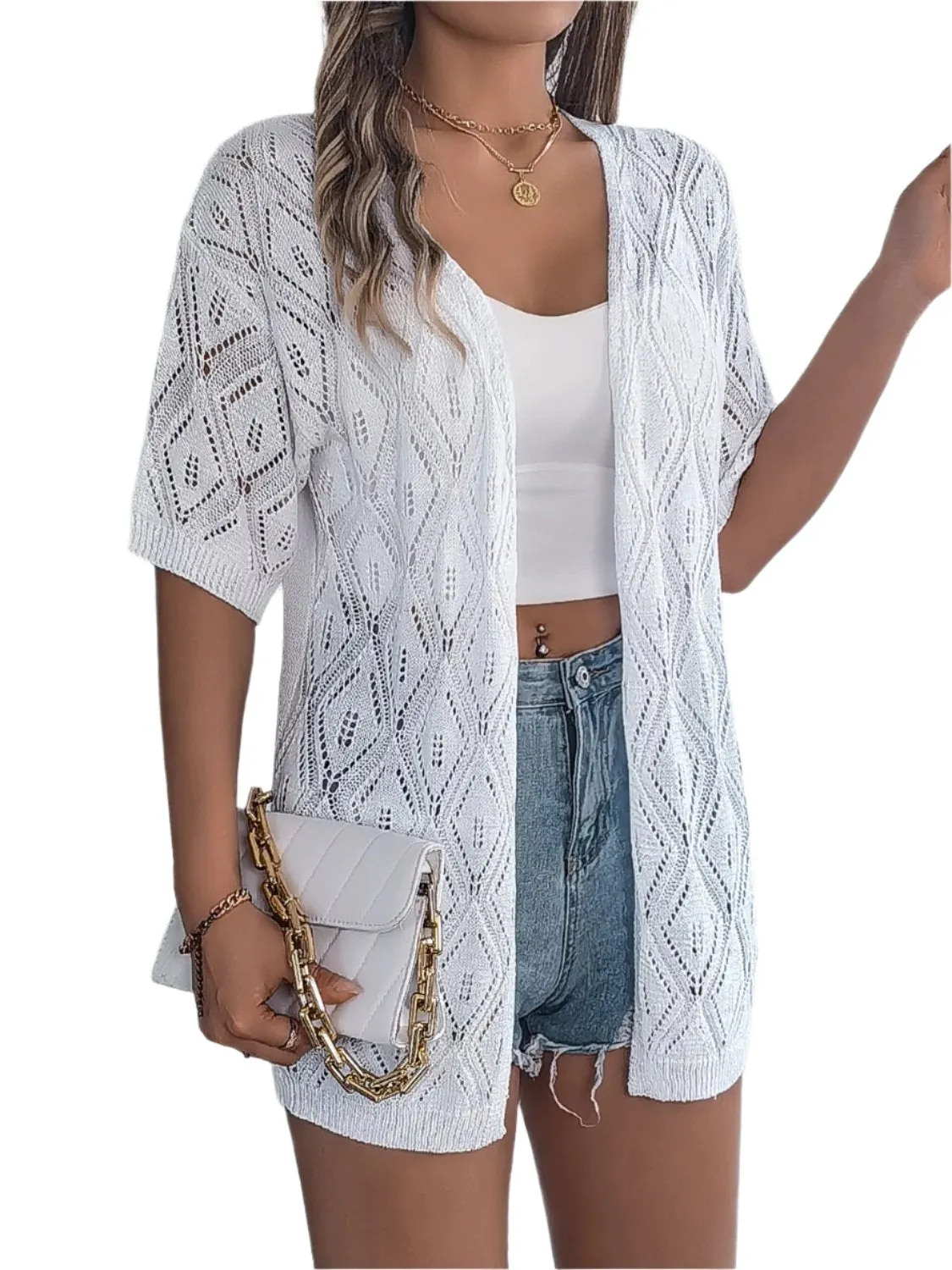 TEEK - Lace Open Front Half Sleeve Cardigan