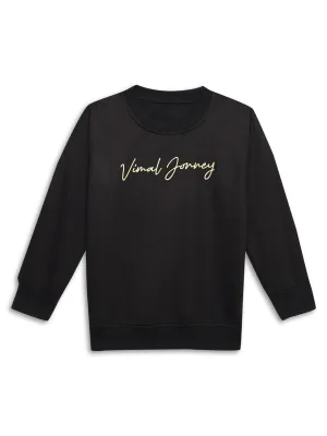 Vimal Jonney Black Printed Round Neck Cotton Fleece Sweatshirt for Kids